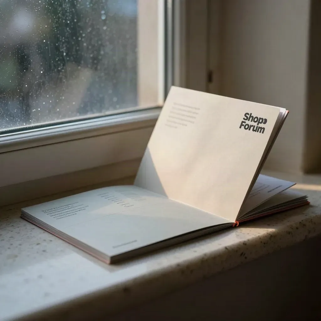 Opened annual pass folio with inserts and coupon sleeve on travertine by a misted window